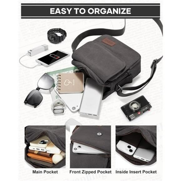 Mens Canvas Crossbody Messenger Bag Small Shoulder Satchel Travel Side Purse - Picture 5 of 7